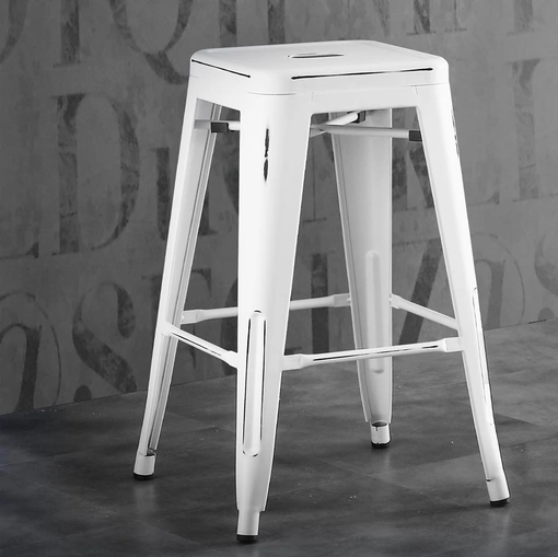 Sgabello Route 66 Stool 65 in metallo bianco anticato di La Seggiola