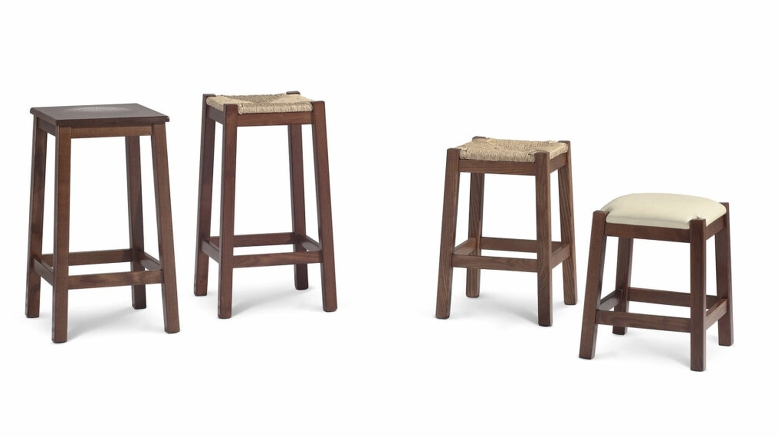 Sgabello Rustico SG in legno con seduta in legno, in paglia o in tessuto imbottito di Sedie Brianza