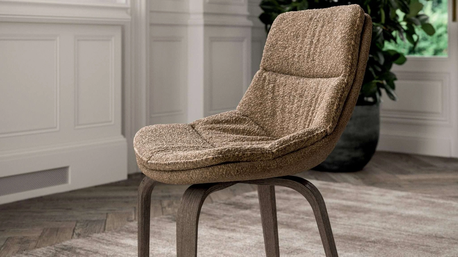 Sedia imbottita in tessuto trapuntato con gambe in legno Selena di Ozzio