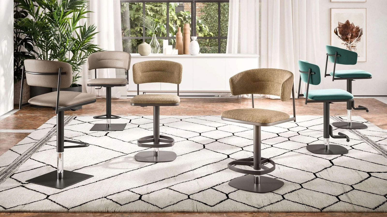 Sgabelli Persy|Petra|Logan|Lia|Adam e Alida in tessuto, pelle o ecopelle di Ozzio