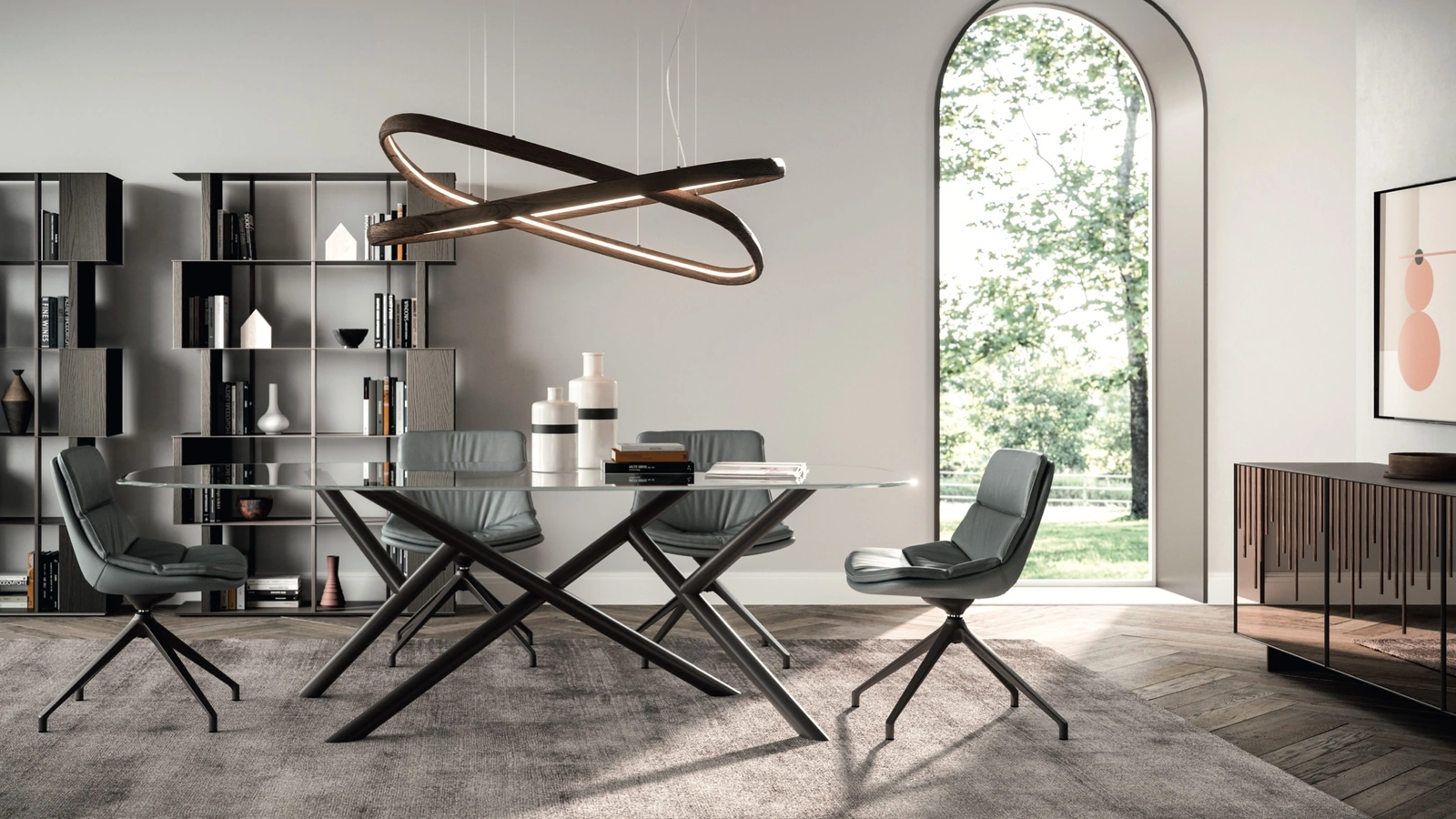 Sedia girevole in pelle imbottita Sveva di Ozzio