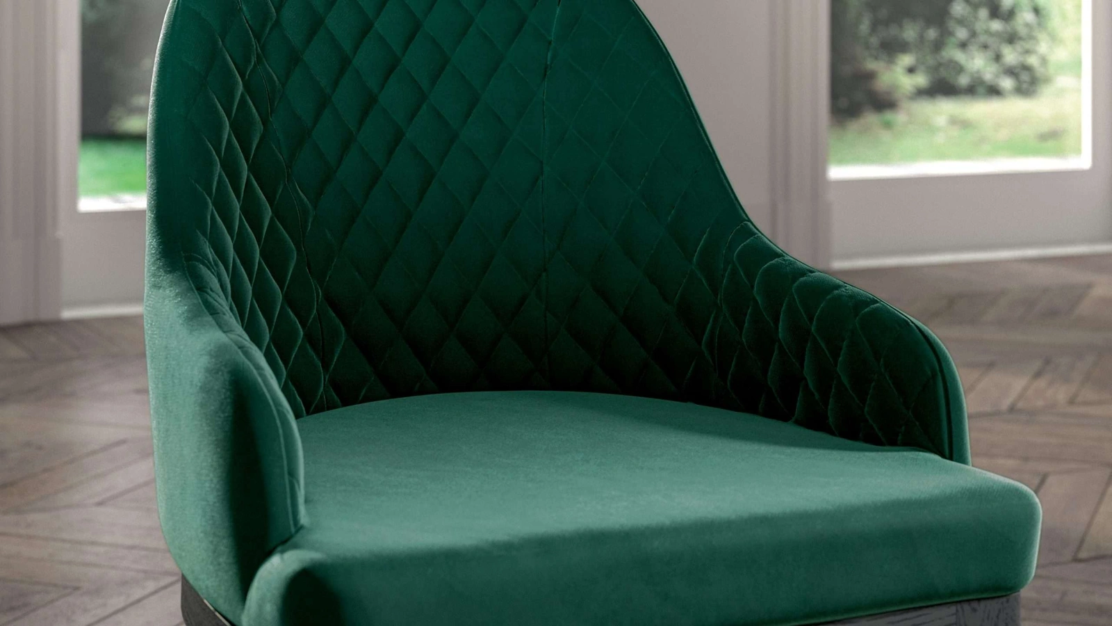 Sedia con braccioli in velluto trapuntato con base in legno Thelma di Ozzio