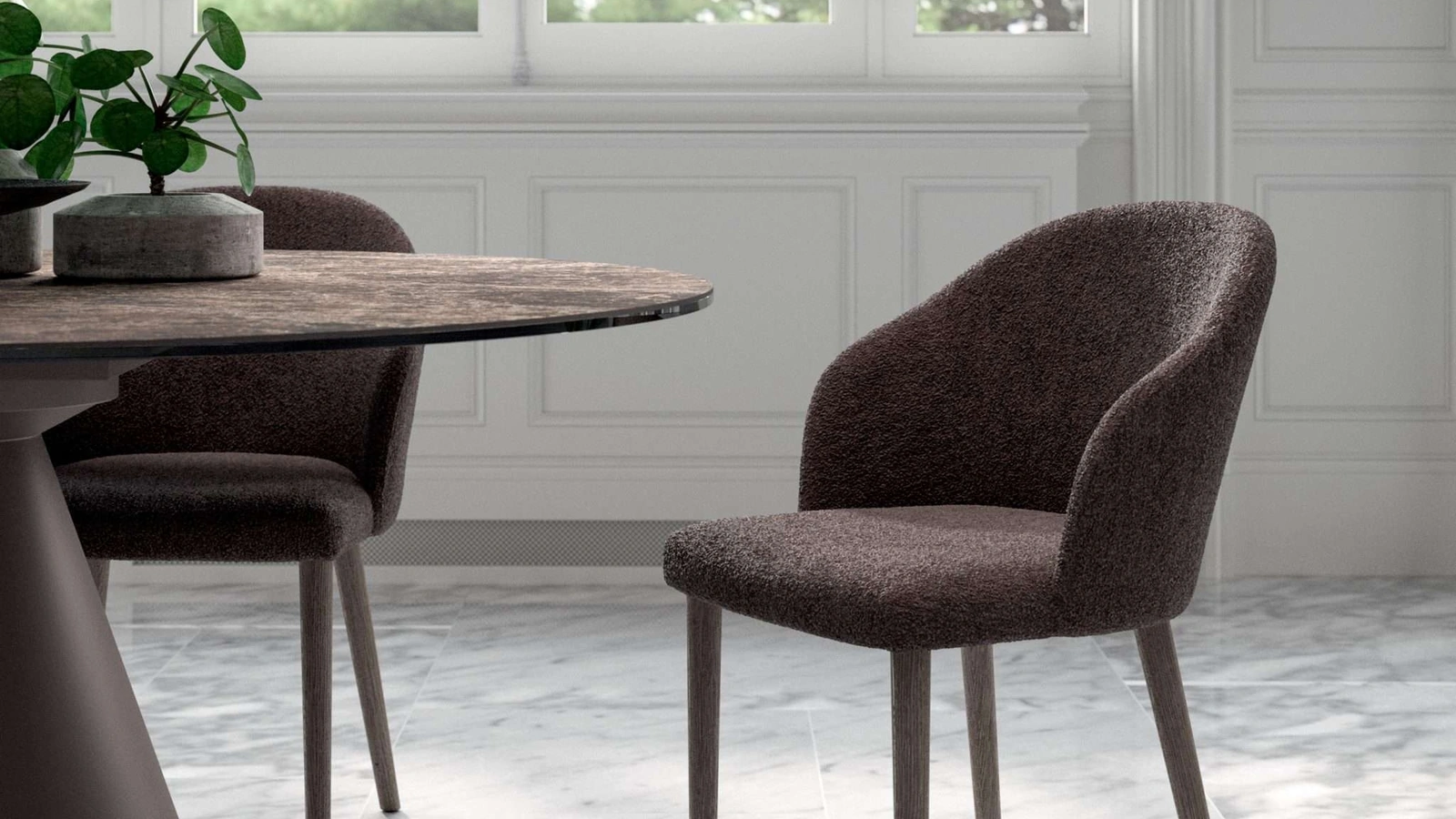 Sedia Zico in tessuto imbottito con gambe in Rovere di Ozzio