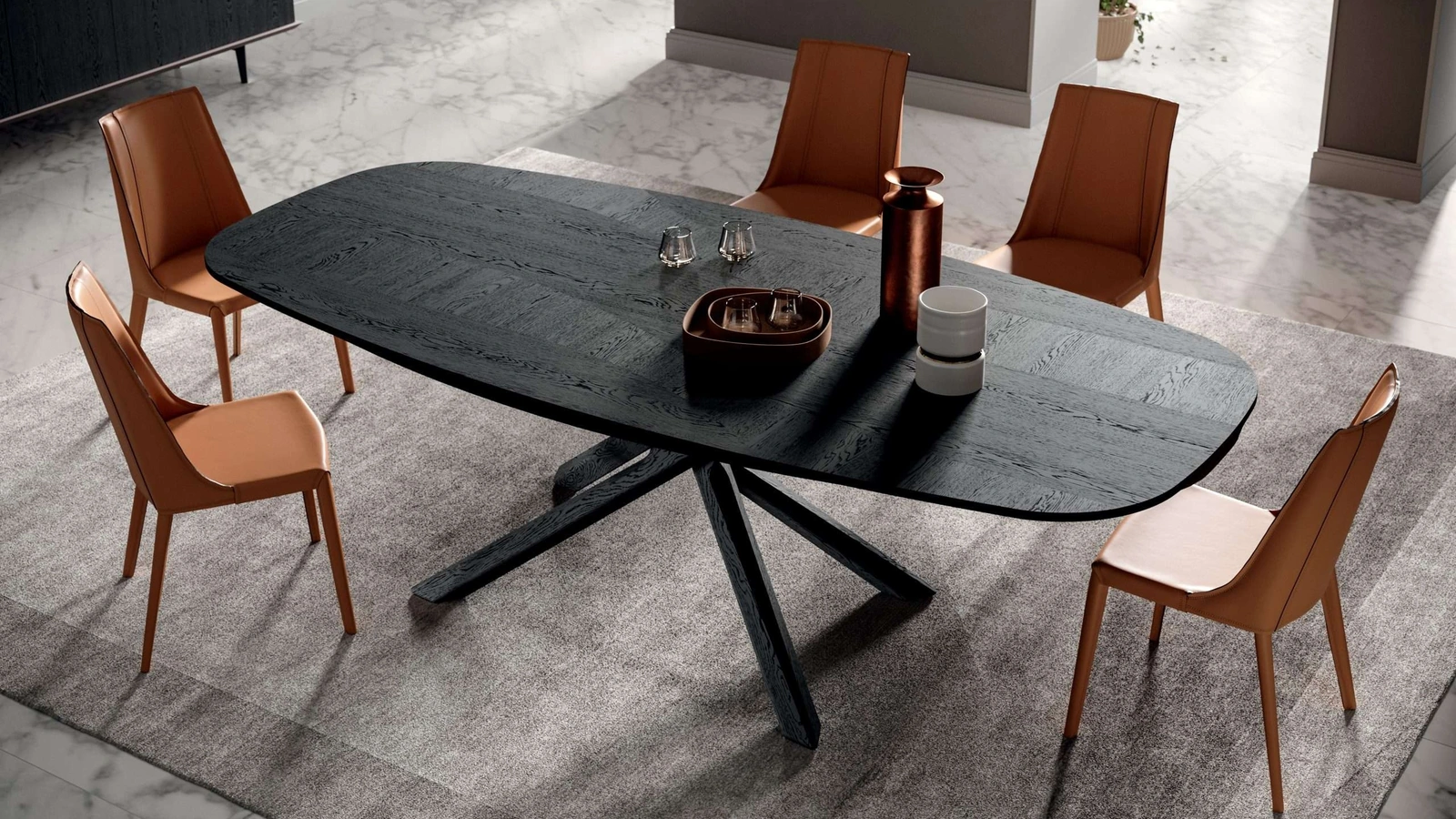 Tavolo fisso Arizona in legno di Rovere Wild Carbone di Ozzio