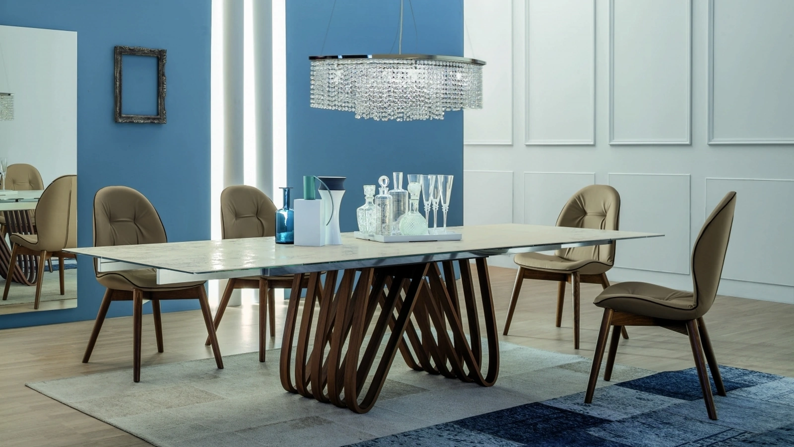 Tavolo allungabile di design Arpa con struttura in legno e top in Vetro ceramicato di Tonin Casa