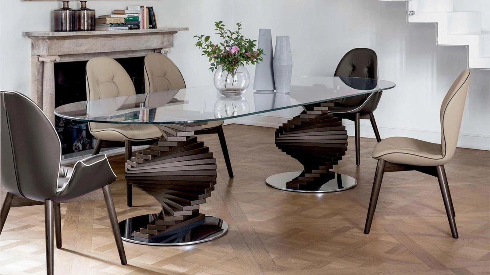 Tavolo Big Firenze con doppia base in legno e top in vetro di Tonin Casa