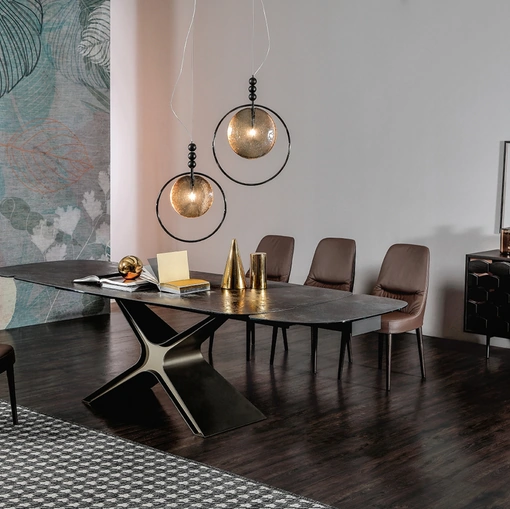 Tavolo allungabile Calliope con top in ceramica e base in acciaio di Tonin Casa