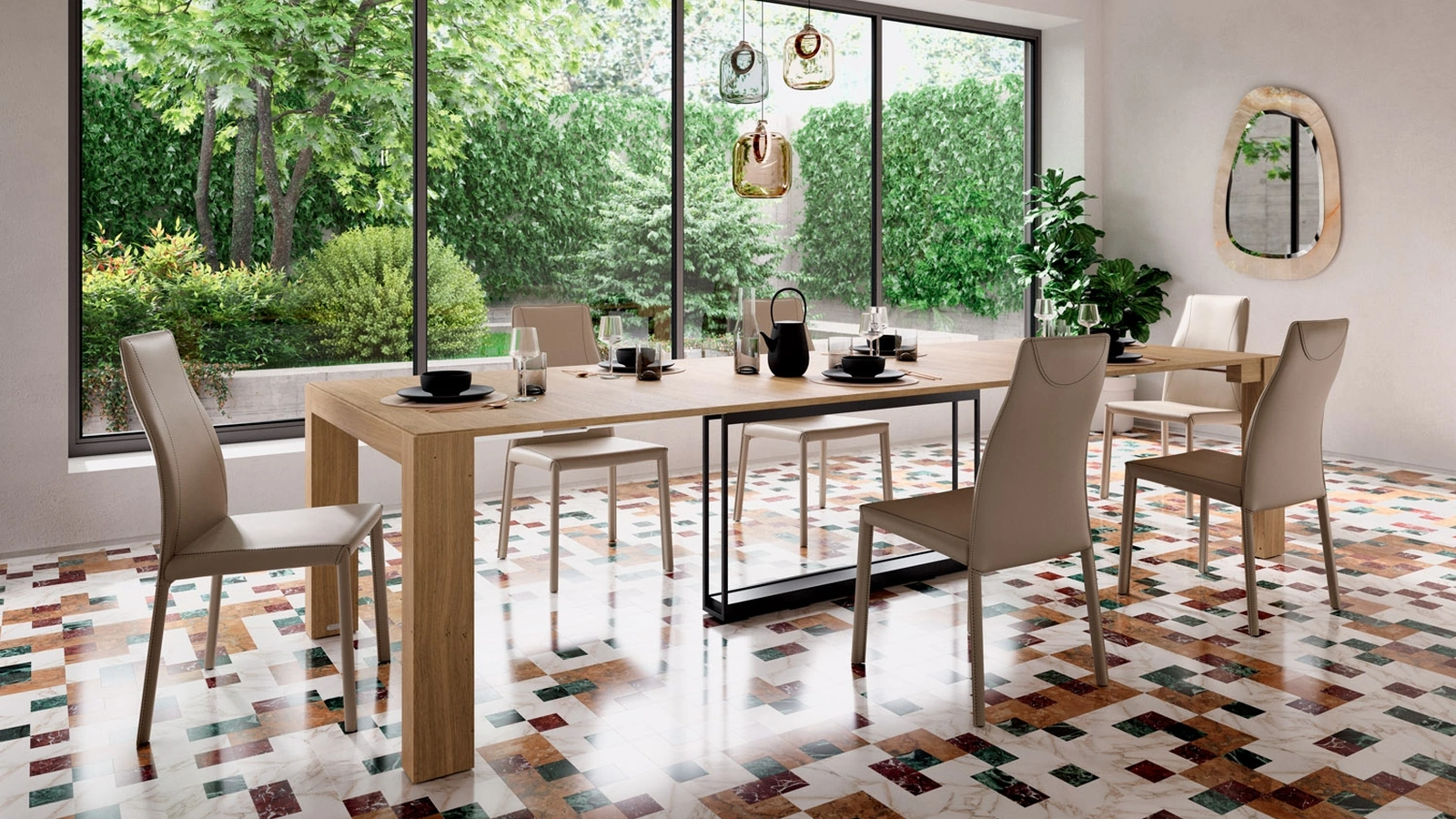 Consolle A3 allungabile in Rovere dotata di 5 prolunghe incorporate nella struttura di Ozzio