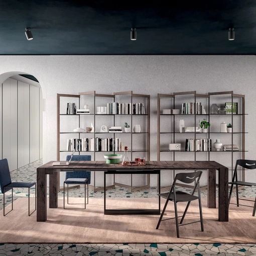 Consolle A4 allungabile in Rovere e metallo dotata di 4 prolunghe incorporate nella struttura di Ozzio