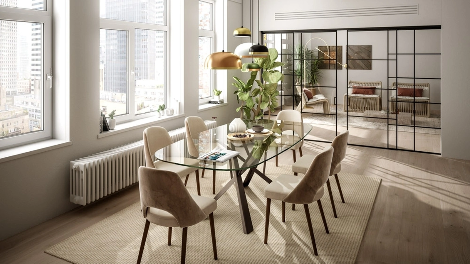 Tavolo Diago con top in cristallo e base in metallo di Easyline