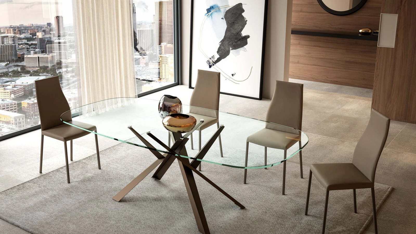 Tavolo Diago con top in cristallo e base in metallo di Easyline