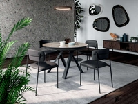 Tavolo rotondo allungabile Emisfero con top in marble glass Onice lucido e base in metallo verniciato di Ozzio