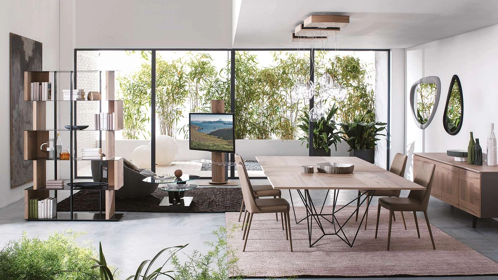 Tavolo rettangolare allungabile in Rovere con base in metallo Fil8 di Ozzio