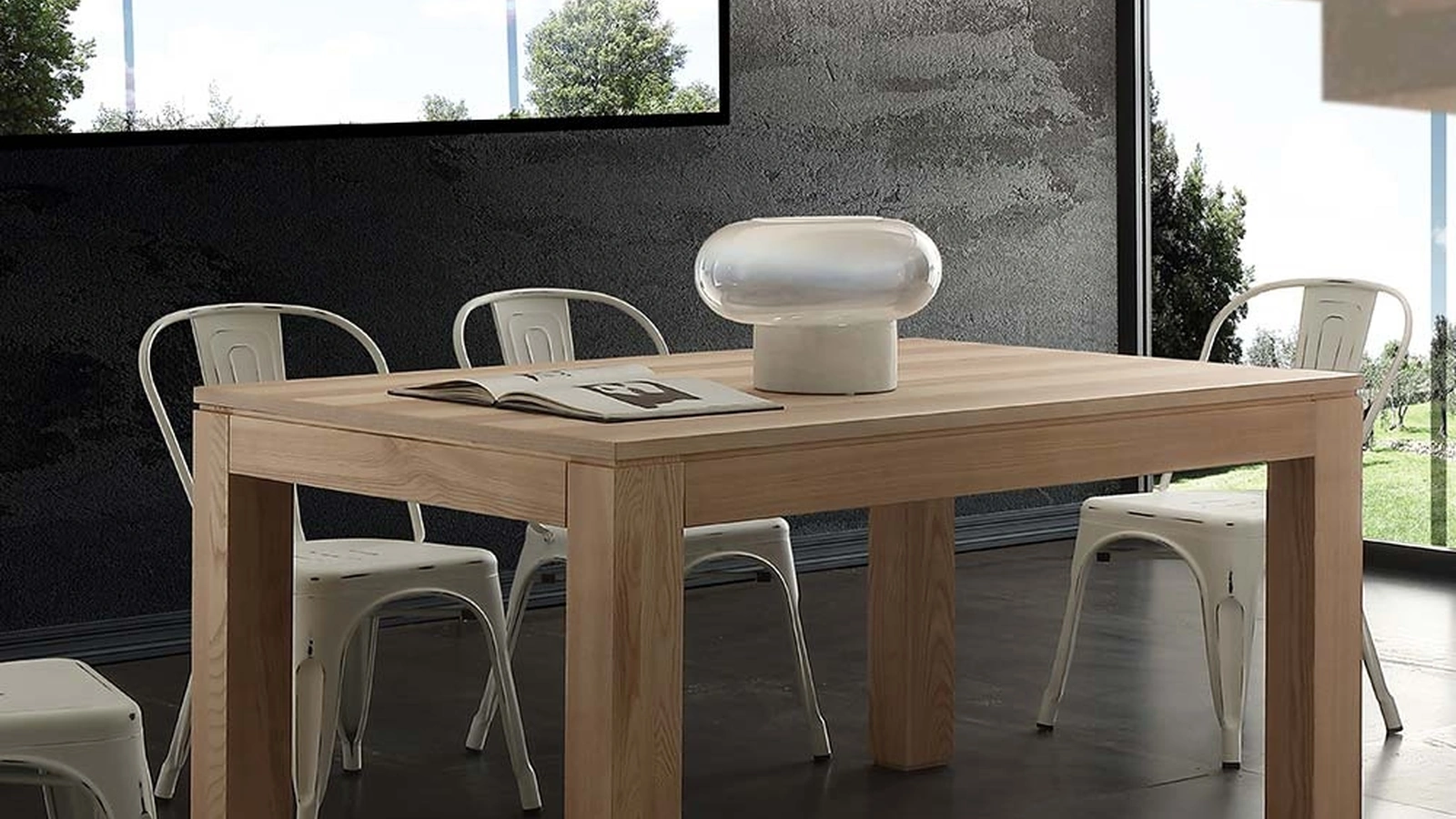 Tavolo allungabile Contemporaneo con piano impiallacciato frassino olivato tinto naturale e base in frassino massello di La Seggiola