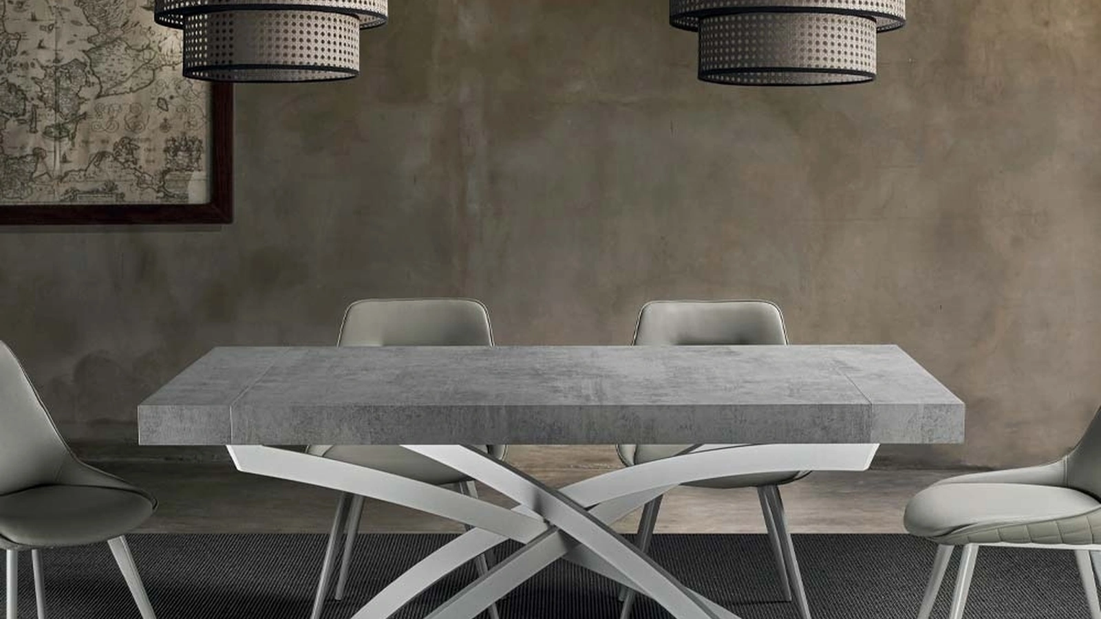 Tavolo allungabile Magnum in nobilitato folding cemento con base in metallo verniciato bianco di La Seggiola