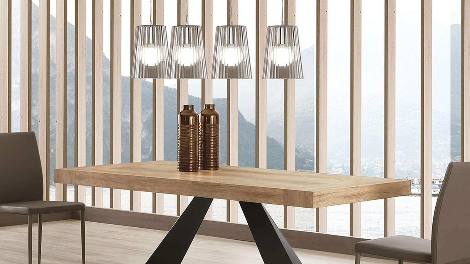 Tavolo Ragnar in nobilitato folding rovere con base in metallo verniciato nero di La Seggiola