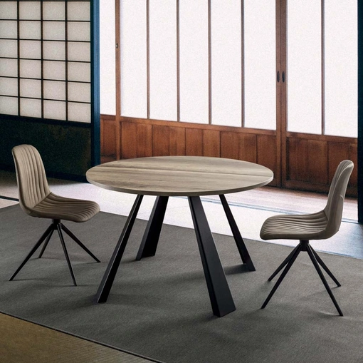 Tavolo rotondo allungabile Saturn-INO in nobilitato rovere nodato con struttura in metallo verniciato nero di La Seggiola