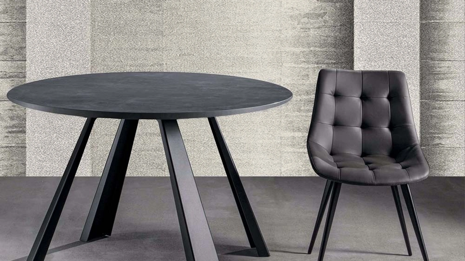 Tavolo rotondo allungabile in nobilitato antracite con gambe in metallo verniciato nero Saturn-ONE di La Seggiola