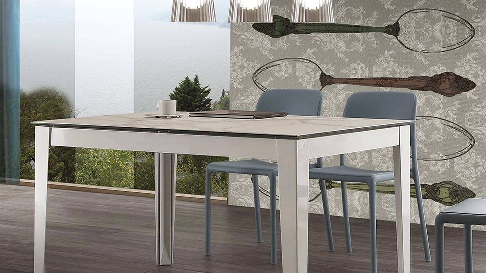 Tavolo Long Way Ceramico in vetro ceramica con base in metallo verniciato di La Seggiola