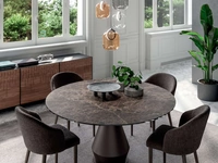 Tavolo rotondo Lycos Fisso in Ceramica Emperador con base in metallo di Ozzio