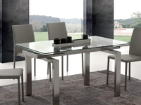 Tavolo allungabile Manhattan in vetro temperato trasparente con base in acciaio satinato spazzolato di La Seggiola