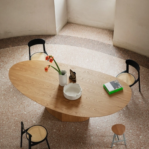 Tavolo di design Monoplauto in legno di Rovere fiammato di Miniforms