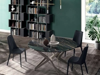 Tavolo Big Round Fisso in ceramica Noir Desir con base in metallo di Ozzio