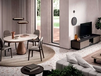 Tavolo allungabile Lycos con top in Marble Glass Calacatta Gold lucido e base in metallo verniciato Bronzo di Ozzio