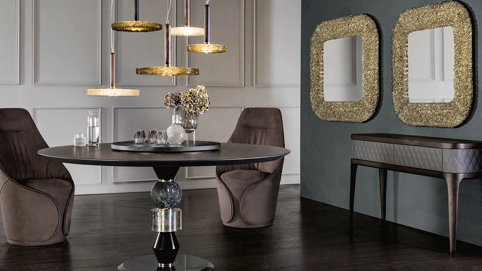 Tavolo rotondo con top in legno Pandora di Tonin Casa