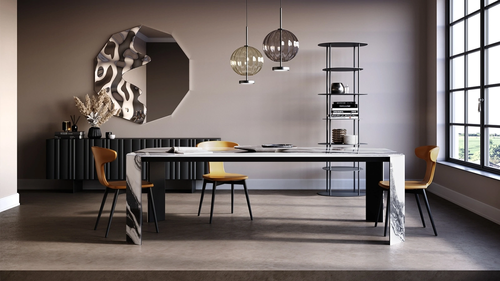 Tavolo Panta Rei in vetro stampato decorato con serigrafia di Tonin Casa