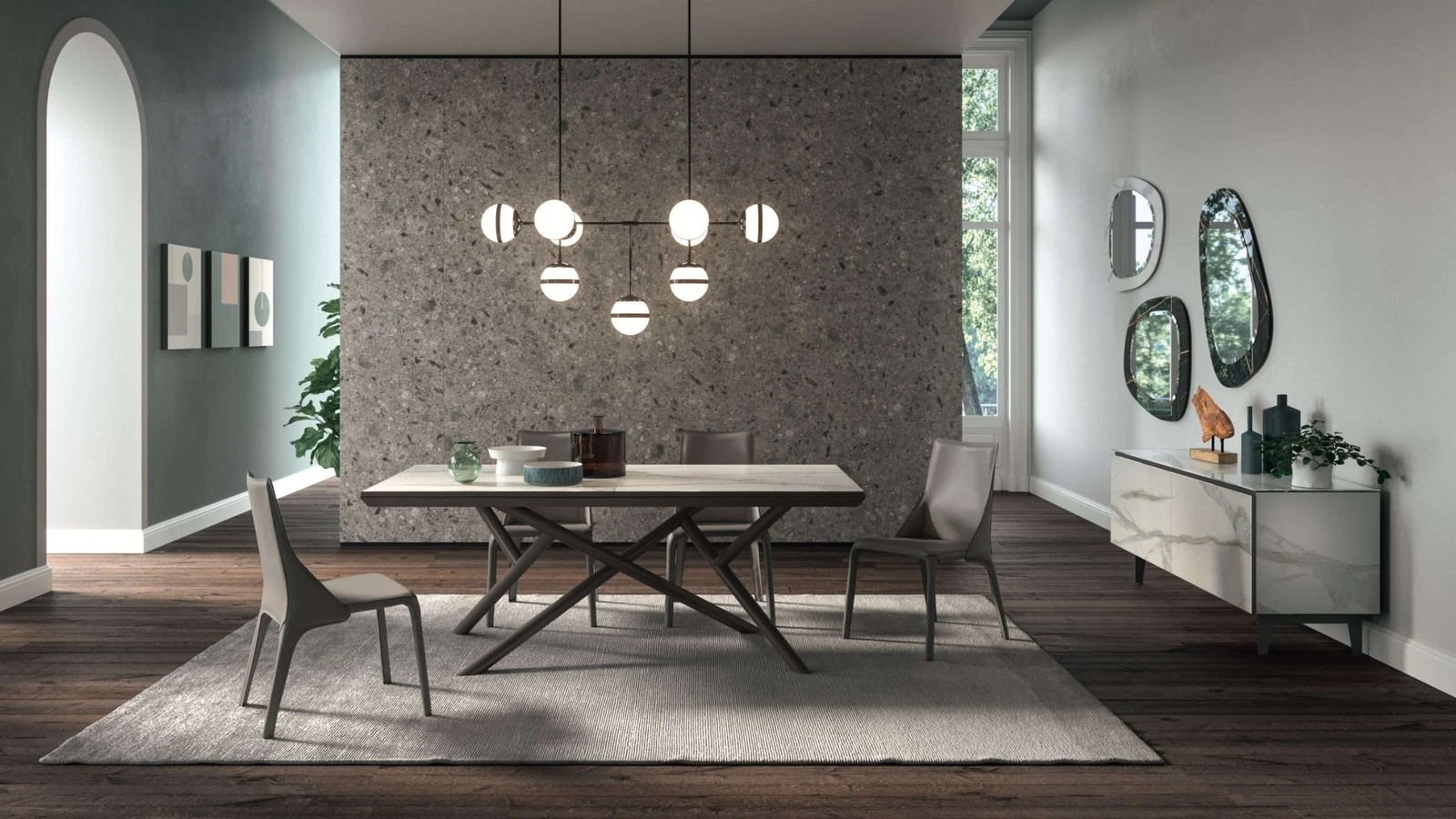 Tavolo allungabile Random Marble Glass di Ozzio