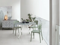 Tavolo rotondo in vetro con stampa digitale Smile di Target Point