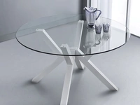 Tavolo rotondo Teorema in vetro temperato trasparente con gambe in Faggio massello laccato bianco di La Seggiola