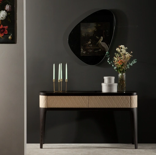 Mobile Ingresso Consolle Tiffany in legno con frontale rivestito in ecopelle trapuntata a rombi di Tonin Casa