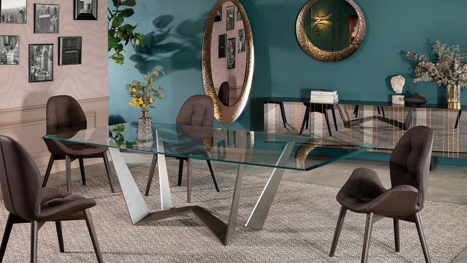 Tavolo rettangolare Reverse con struttura in acciaio verniciato e top in vetro di Tonin Casa