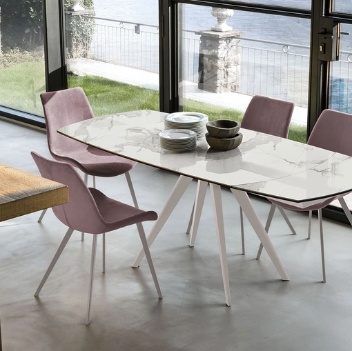 Tavolo allungabile e girevole in gres porcellanato con base in metallo Vortice di Target Point