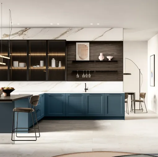 Cucina Moderna con penisola Meg 01 in laccato e laminato di Arredo3