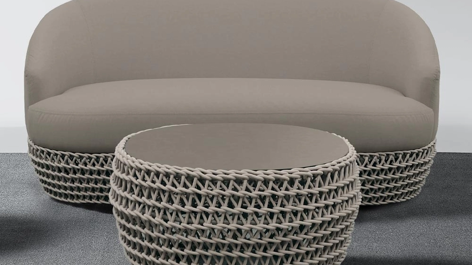 Divano Couch in tessuto con struttura in alluminio rivestita con corda intrecciata di La Seggiola