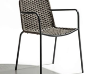 Sedia Café de Paris poltroncina in metallo rivestita in corda piatta poliestere color tortora di La Seggiola