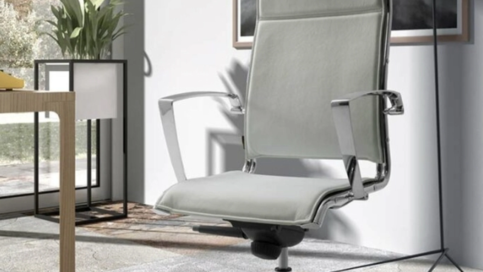 Seduta Operativa con ruote Alfa-X in ecopelle con braccioli in acciaio di Sedie Brianza