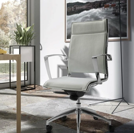 Seduta Operativa con ruote Alfa-X in ecopelle con braccioli in acciaio di Sedie Brianza