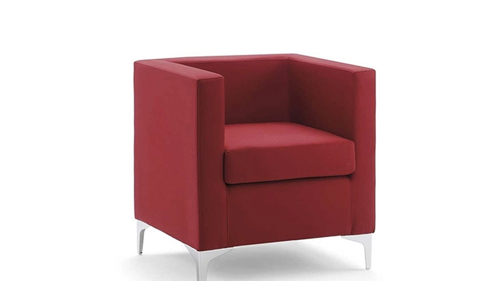 Poltroncina da Ufficio Zeta in tessuto imbottito dalla forma squadrata con piedini in metallo di Sedie Brianza