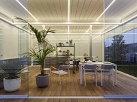 Pergola bioclimatica Imago Gourmet in alluminio dedicata alla cucina fuori casa di Corradi
