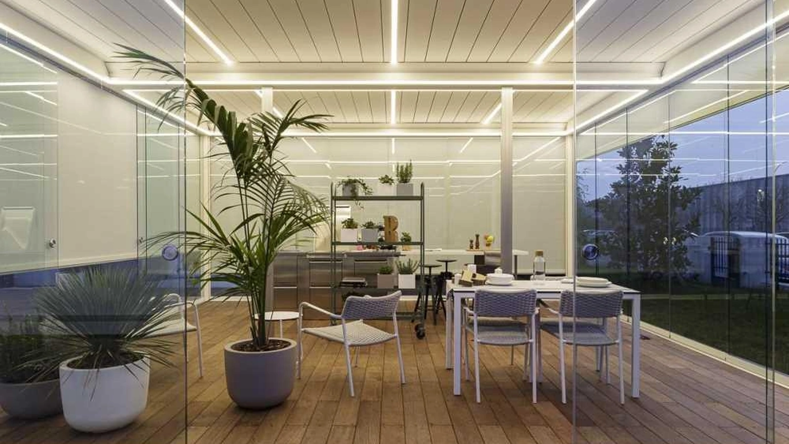 Pergola bioclimatica Imago Gourmet in alluminio dedicata alla cucina fuori casa di Corradi