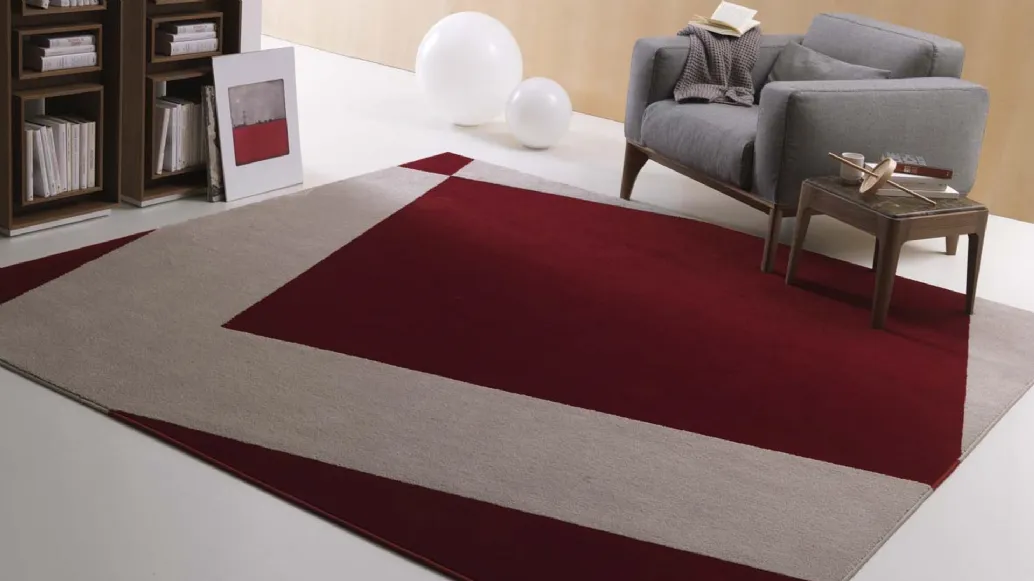 Tappeto con incroci obliqui rosso e beige Chelsea di Besana Moquette