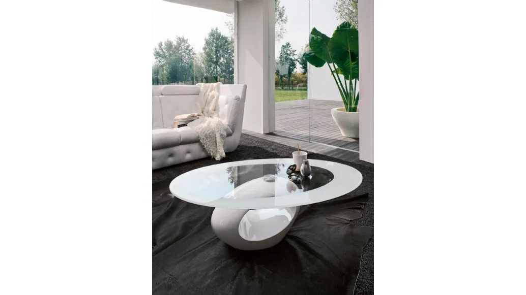 Tavolino di design con top in vetro e base in agglomerato di marmo bianco Dubai di Tonin Casa