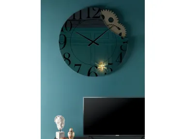 Orologio Memphis in vetro serigrafato specchiato con ingranaggi di Tonin Casa