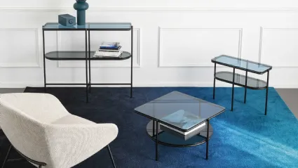 Tavolino con doppio piano in vetro e struttura in tubo di metallo Puro di Calligaris
