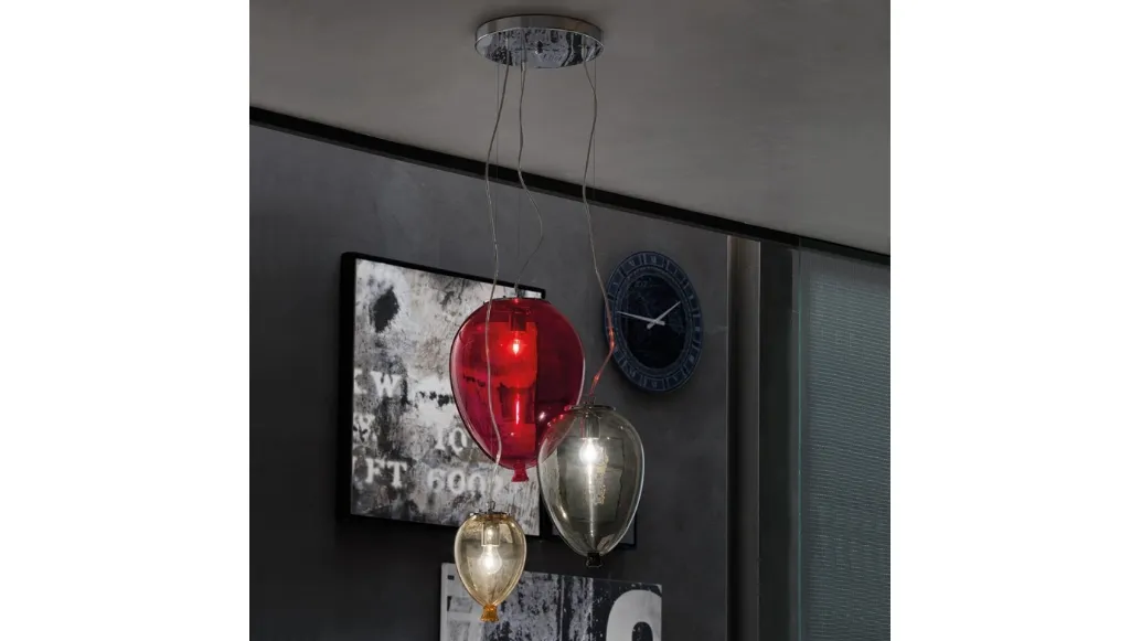 Lampada composta da 3 lampade in vetro veneziano Balloon System 3 di Adriani e Rossi