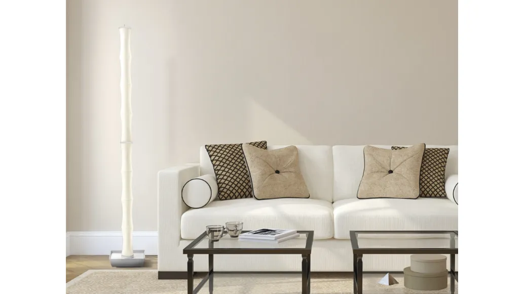 Lampada da terra Bambù in vetro satinato bianco di Cattaneo